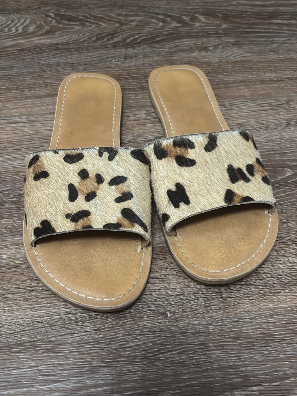 Coconuts by Matisse Leopard Print Slide Sandals in Tan and Black